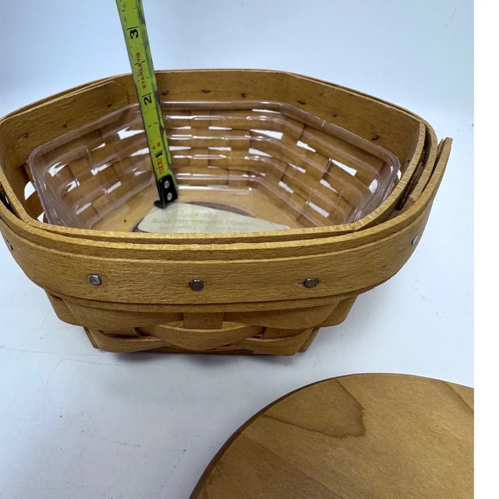 Longaberger Hexagon‎ Basket with Wood Lid and Plastic Protector Dresden Ohio USA